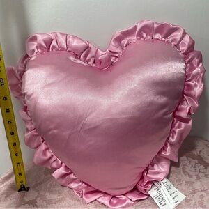 🚫🚫SOLD🚫🚫Shiny Pink Vintage Satin Heart Shaped Pillow with Ruffles